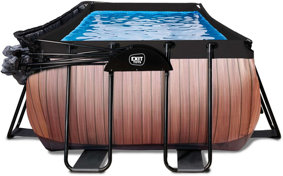 EXIT Wood Pool 400x200x100cm Med Sandfilterpump Och Tak Och Värmepump - Brun på