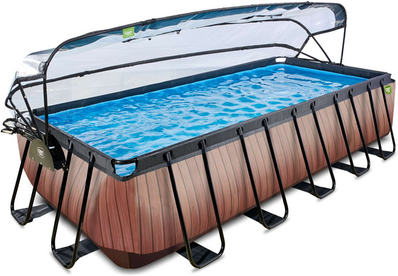 EXIT Wood Pool 540x250x122cm Med Sandfilterpump Och Tak Och Värmepump - Brun på