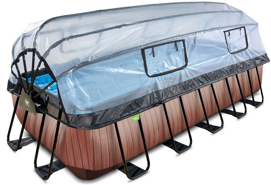 EXIT Wood Pool 540x250x122cm Med Sandfilterpump Och Tak Och Värmepump - Brun på