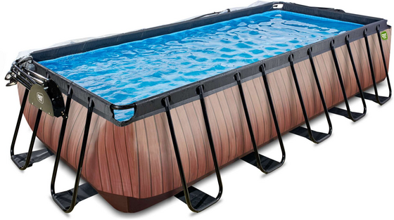 EXIT Wood Pool 540x250x122cm Med Sandfilterpump Och Tak Och Värmepump - Brun på