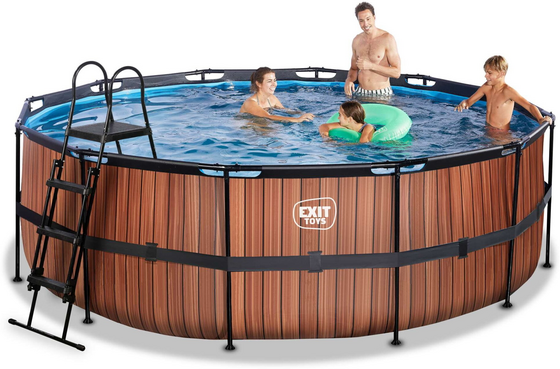 EXIT Wood Pool Ø427x122cm Med Filterpump - Brun på