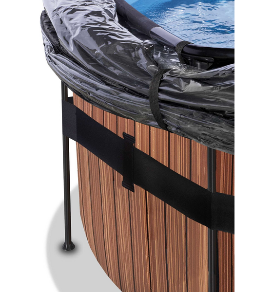 EXIT Wood Pool Ø427x122cm Med Sandfilterpump Och Tak Och Värmepump - Brun på