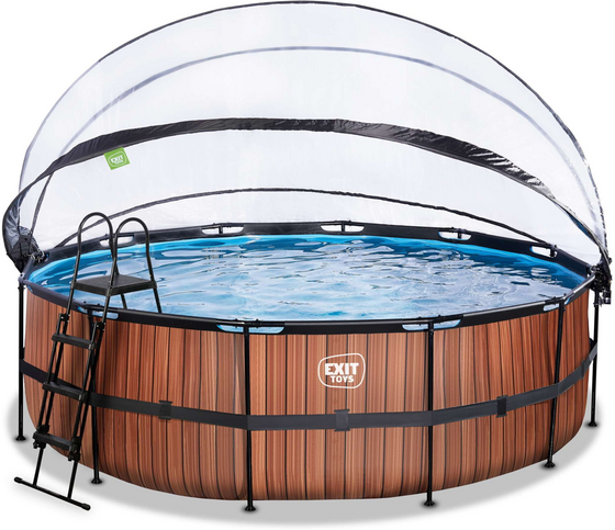 EXIT Wood Pool Ø450x122cm Med Sandfilterpump Och Tak - Brun på