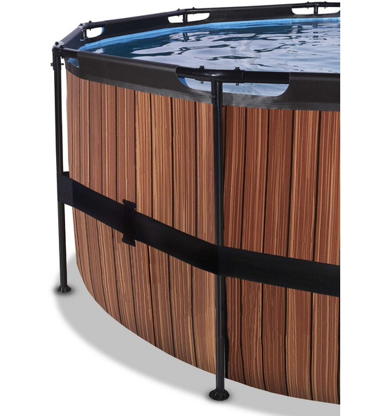 EXIT Wood Pool Ø488x122cm Med Sandfilterpump Och Tak - Brun på