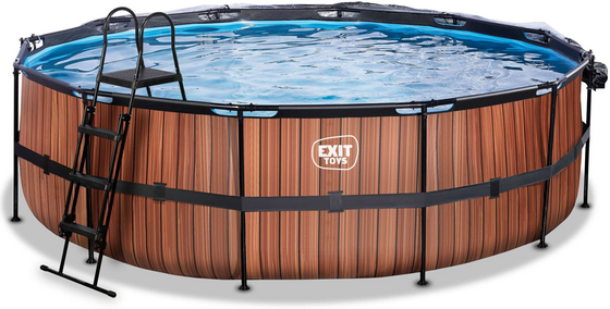 EXIT Wood Pool Ø488x122cm Med Sandfilterpump Och Tak Och Värmepump - Brun på