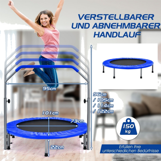NORTHIX Ø101 Cm Folding Mini Trampoline Fitness Trampoline With Height-adjustable Handle Blue + Black på