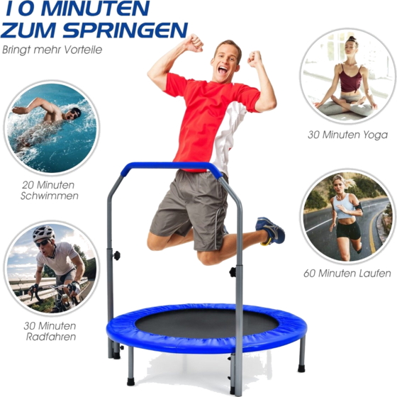 NORTHIX Ø101 Cm Folding Mini Trampoline Fitness Trampoline With Height-adjustable Handle Blue + Black på